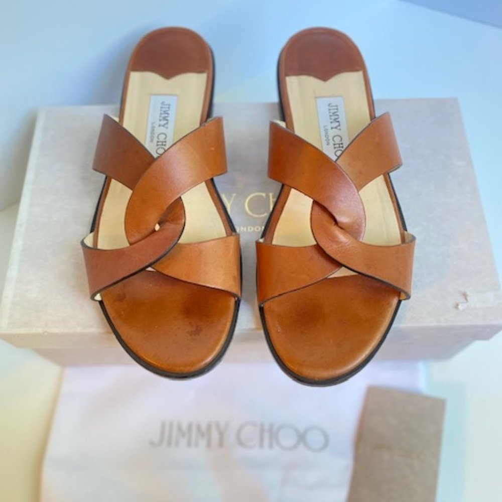 Authentic Jimmy Choo Atia Flat Leather Sandal - Excellent Condition